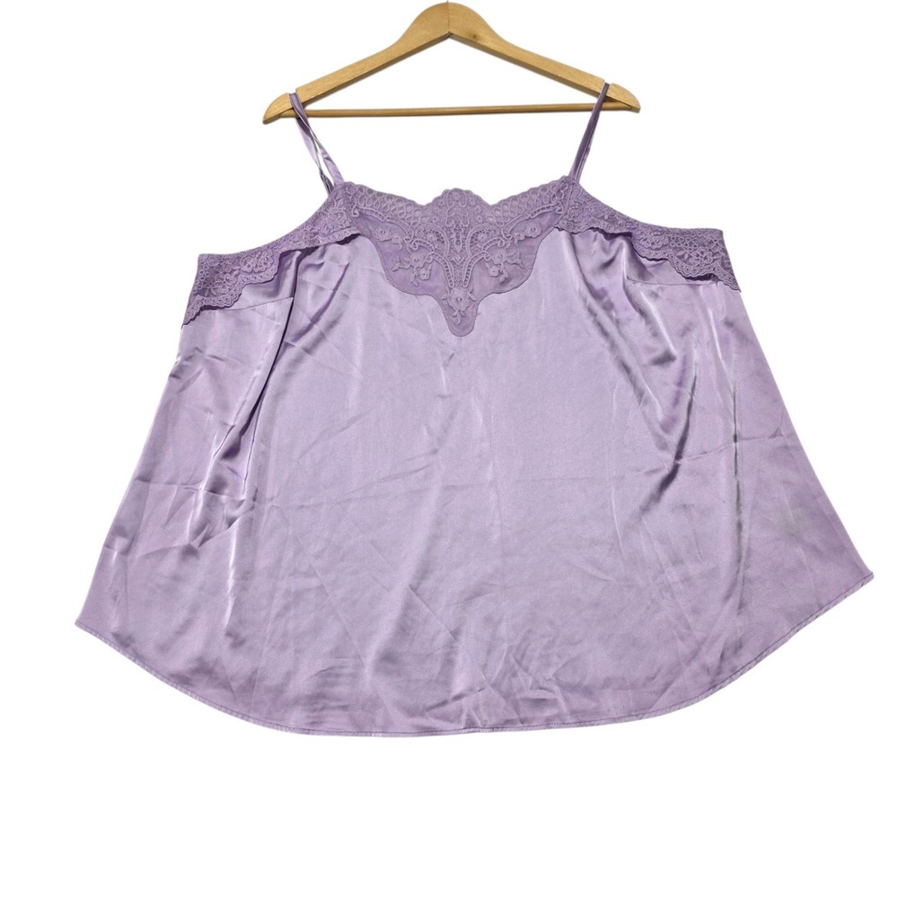Torrid Sophie Cami Tank Top Womens 2X Purple Satin Lace Trim Adjustable Straps